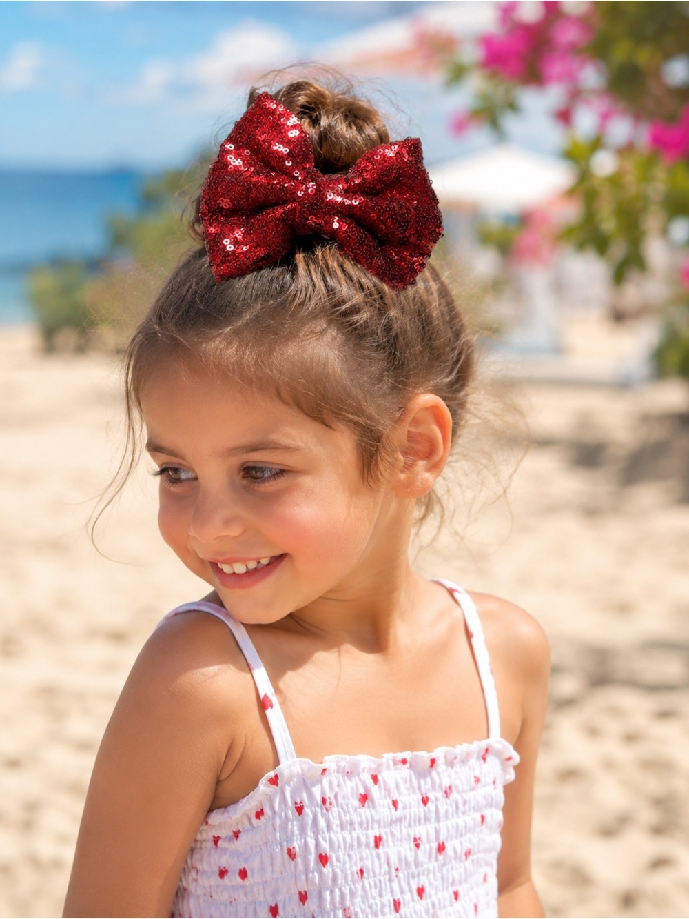 Red Sequin Bow Hair Clip for Kids